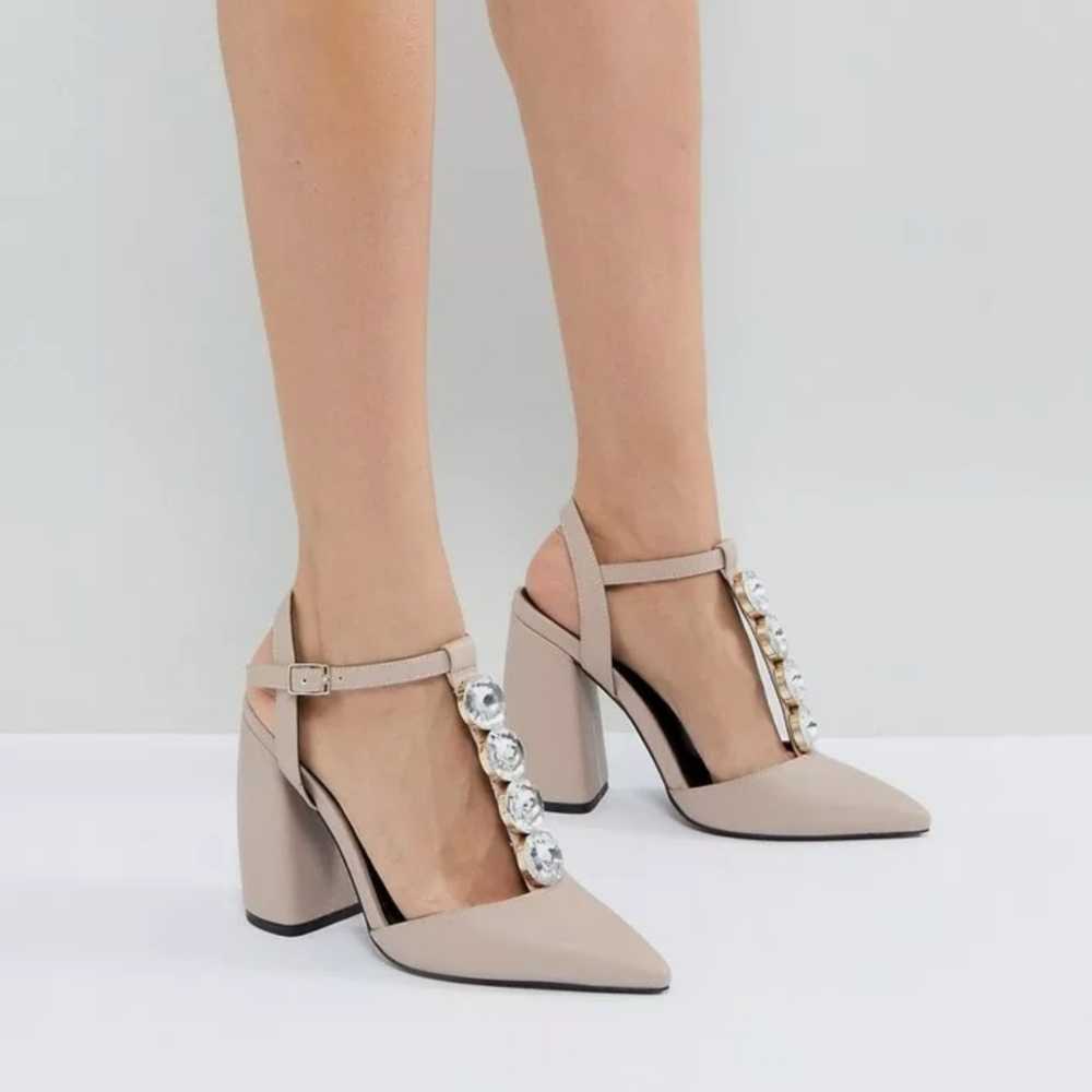 New asos beige pink jewelled chunky heels